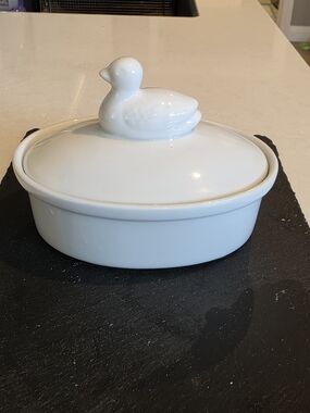 White Ceramic Duck Covered Dish
